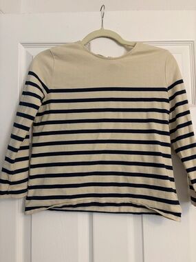 Sezane Cream and Navy Striped Crewneck Top